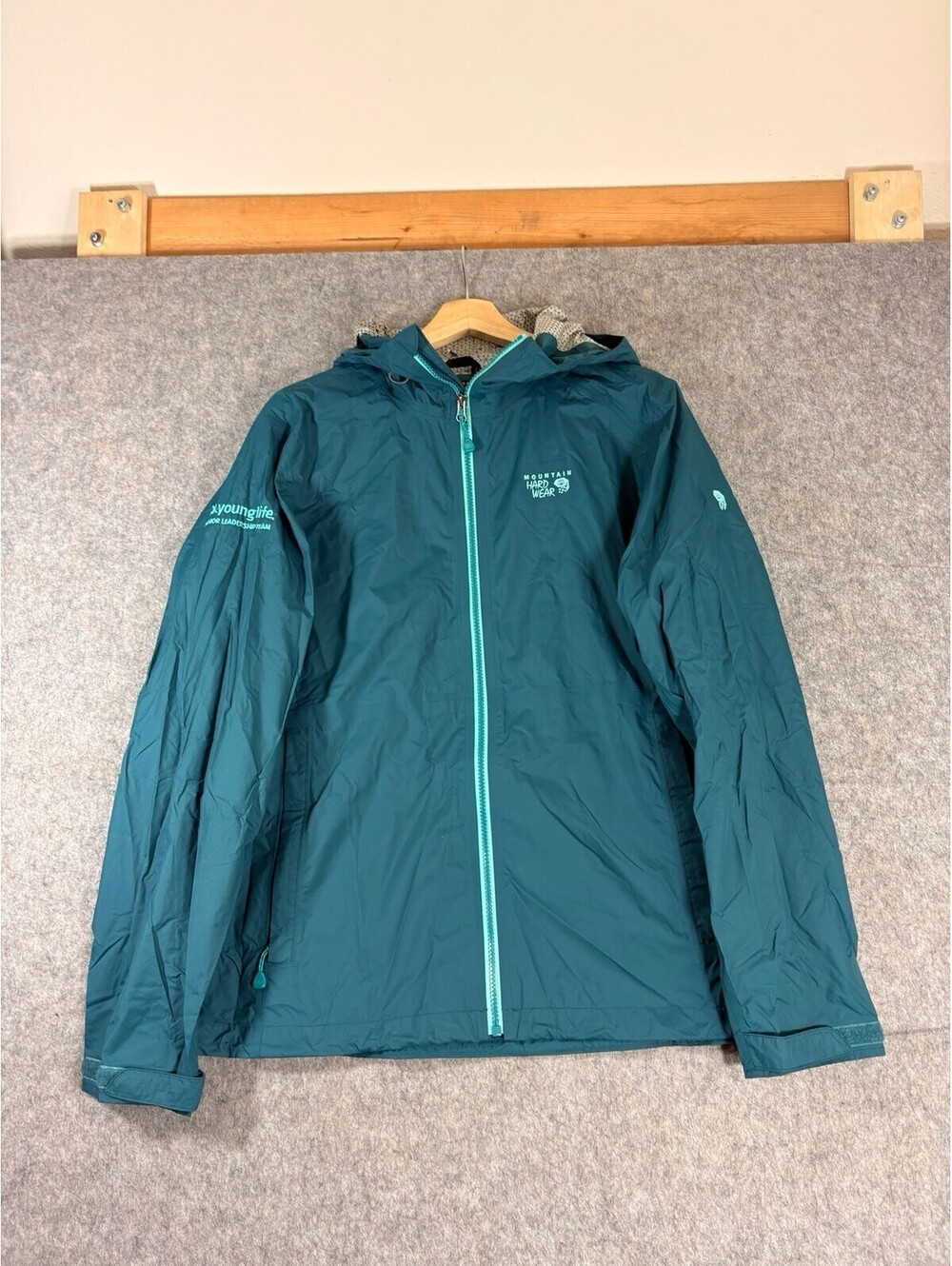 Mountain Hardwear Rain Jacket Hooded Waterproof Windproof Shell Blue Large